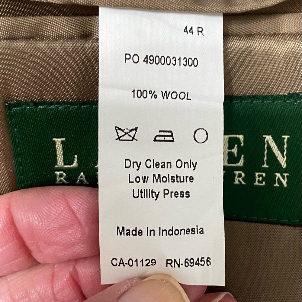 LAUREN RALPH LAUREN 100% Wool Herringbone Blazer Sport Coat Mens 44R Brown/Taupe - Picture 6 of 14